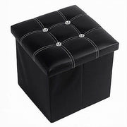 Trade Shop - Pouff Puff Pouf Contenitore Imbottito Portaoggetti Nero Strass 30x30x30 Cm 79433 -