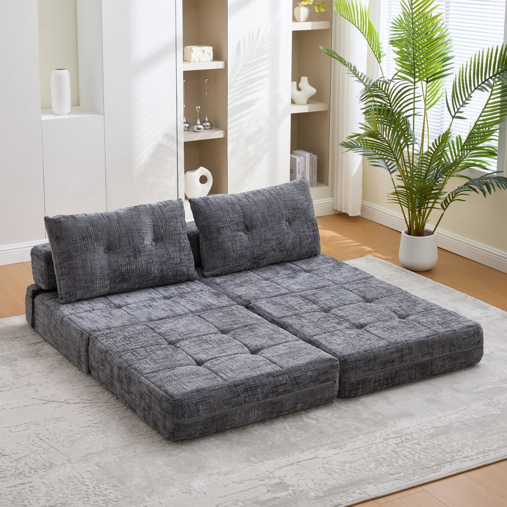 Divano Letto Pieghevole 1 Posto con Cuscini Cervicale e Lombare Salvaspazio Divano da Pavimento in Chenille Grigio