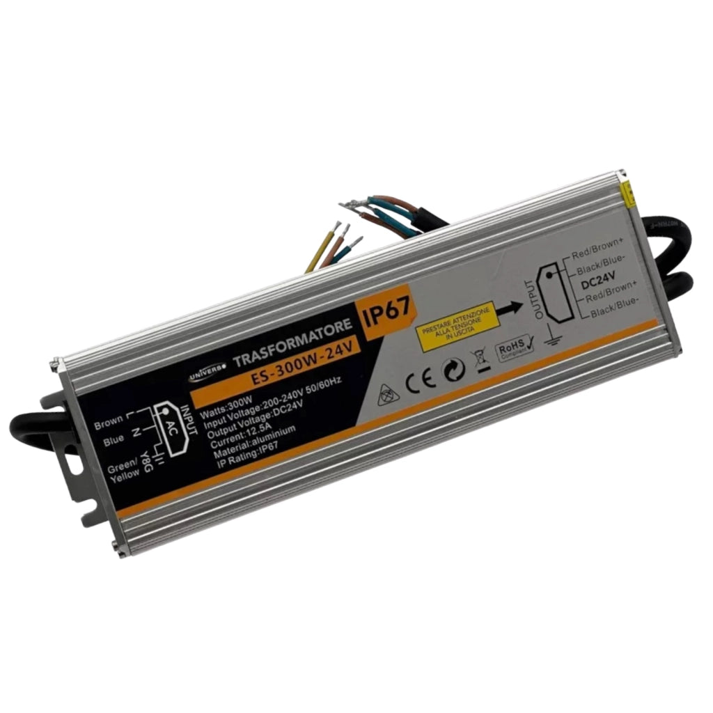 ALIMENTATORE TRASFORMATORE METALLICO STABILIZZATO SWITCHING IMPERMEABILEI P67 220V-24V 12.5A 300W