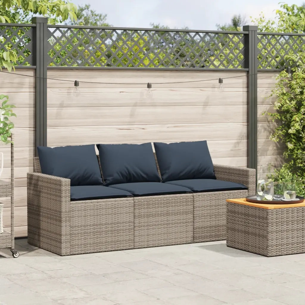 Divano da Giardino con Cuscini 3 Posti Grigio in Polyrattan