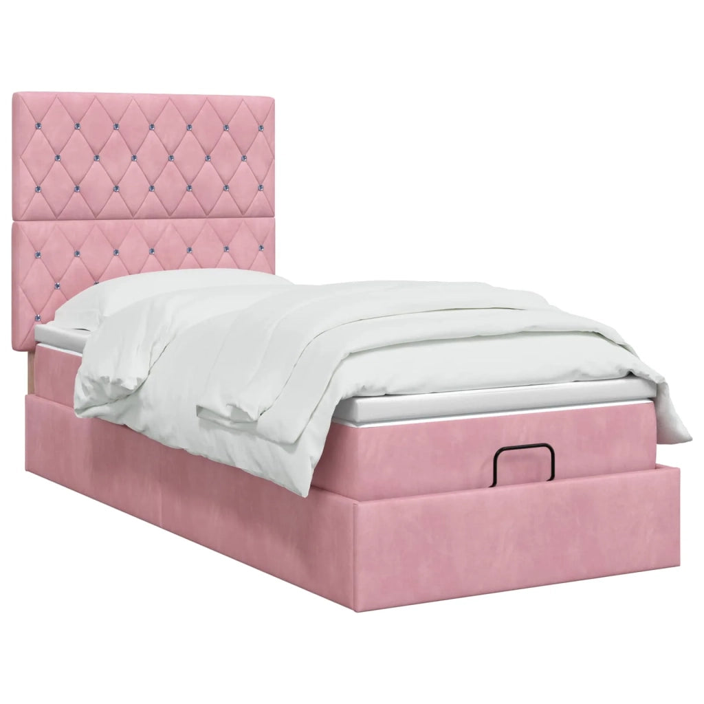 Letto Ottomano con Materasso e LED Rosa 90 x 200 cm Velluto 3458210