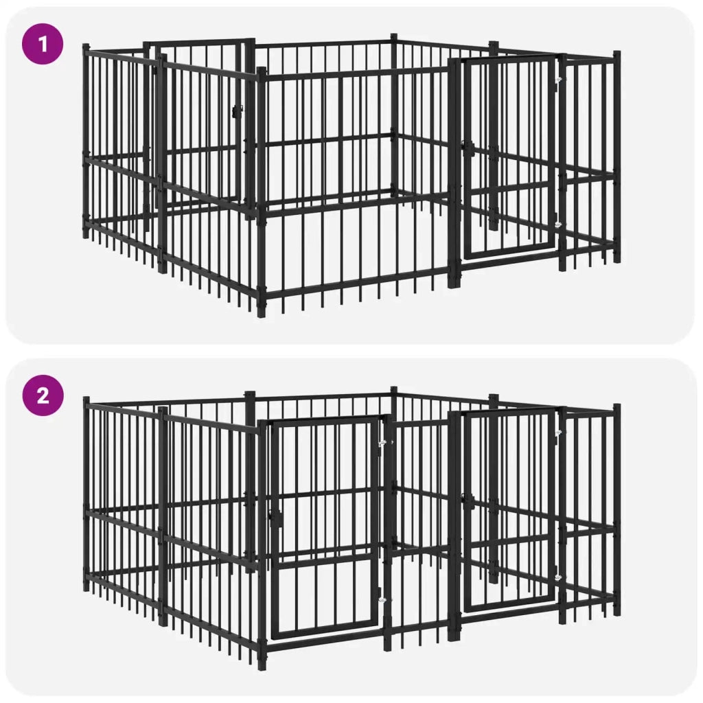 Recinto per cani all'aperto Nero 192 x 192 x 100 cm Acciaio 3467734