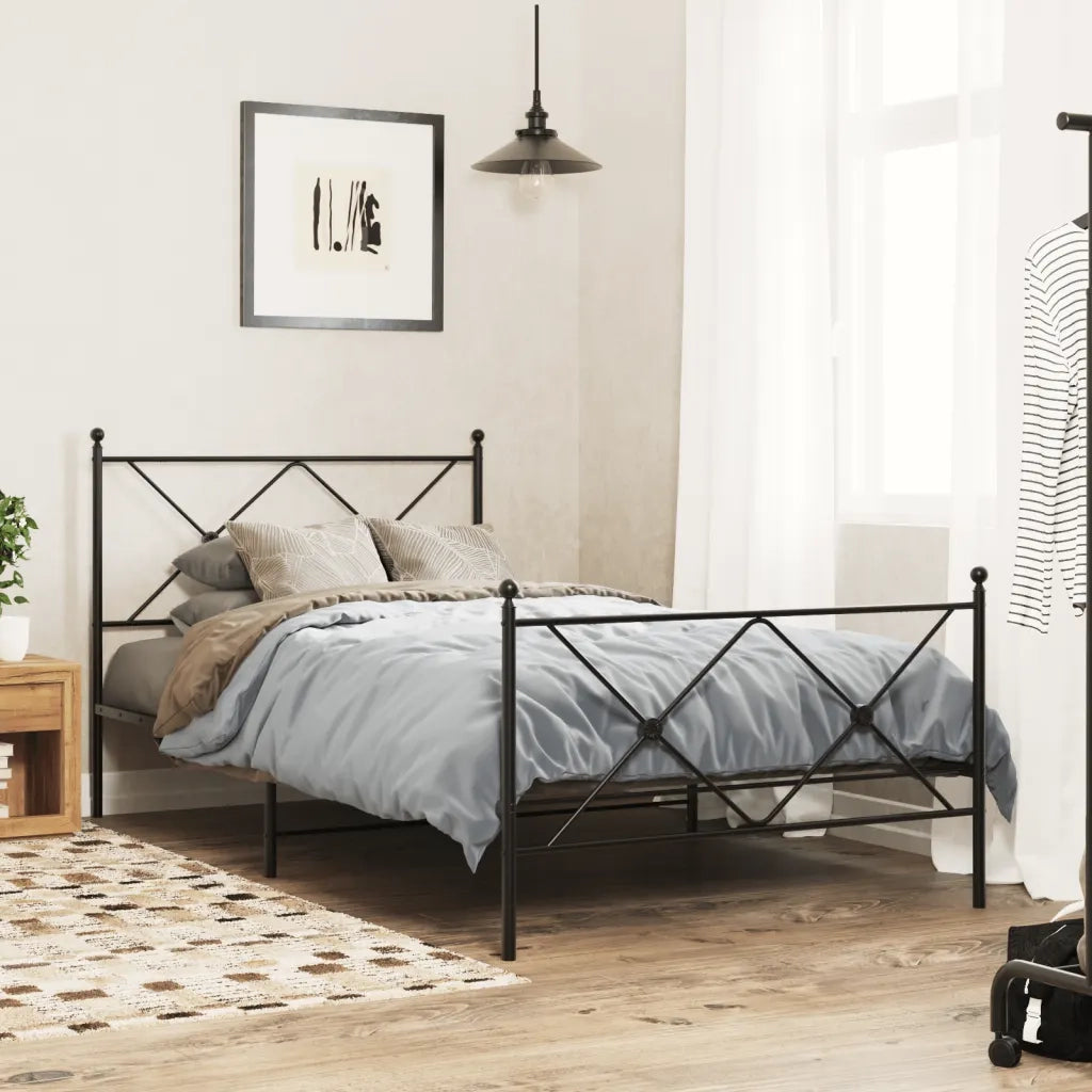 Letto singolo | Letto per adulti | Giroletto con Testiera e Pediera Metallo Nero 100x190 cm