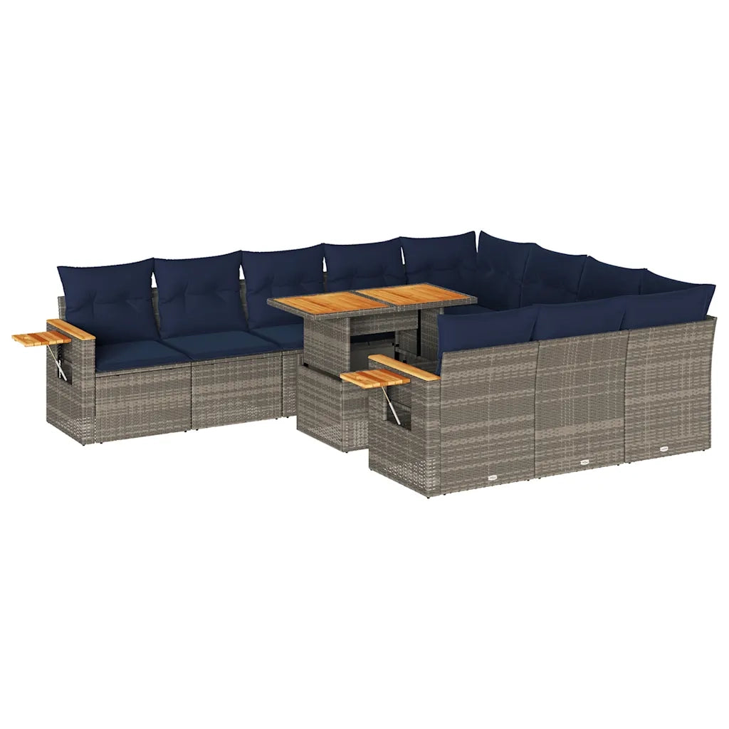 Set Divani Giardino 11 pz con Cuscini Polyrattan Acacia Grigio 3327652