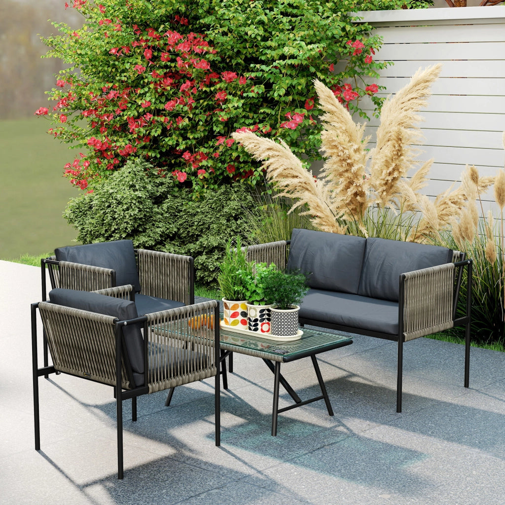 Set salotto giardino polyrattan 2 poltrone divano 2 posti tavolino vetro ¨C Xylo ¨C Grigio