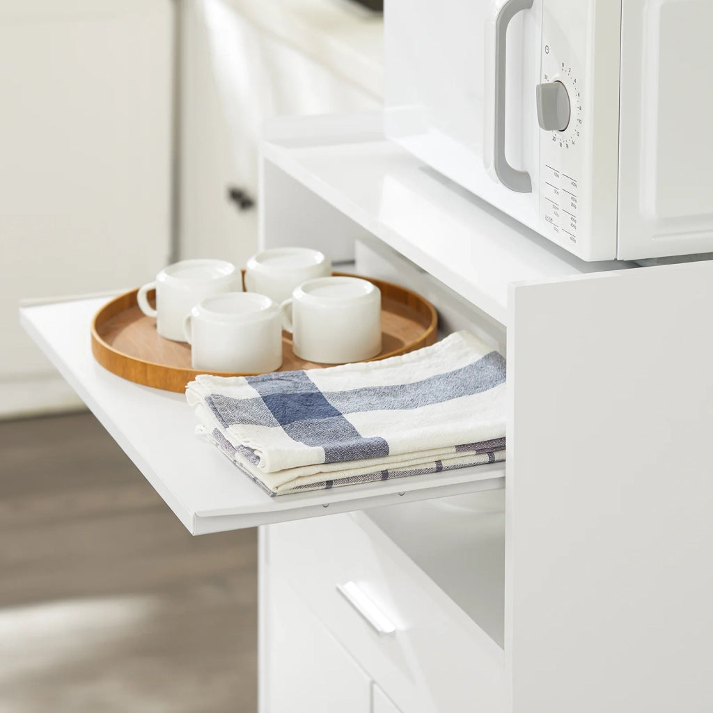 Scaffale per Forno a microonde, Carrello da cucina,credenza con route, Bianco FSB09-W