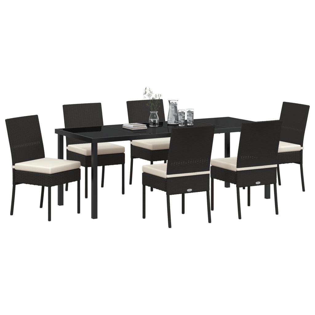Set da Pranzo da Giardino 7 Pezzi Nero Rattan Sintetico