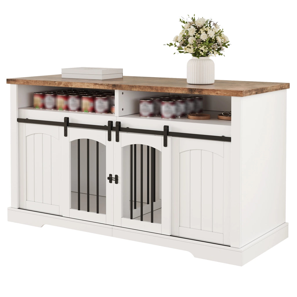 Gabbia per cani da interno con porta scorrevole e chiusura divisorio rimovibile in MDF e metallo bianco 153 × 60 × 85 cm