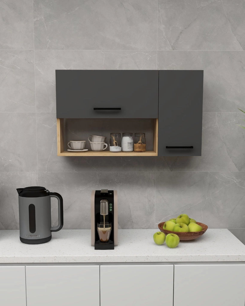 Credenza in legno "Akasya" - 90 x 24 x 52 cm - Grigio antracite