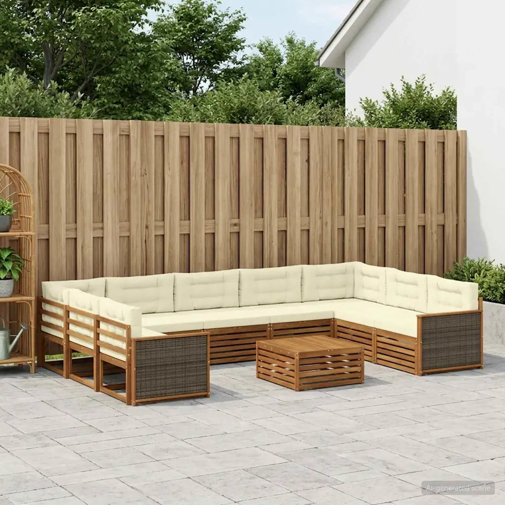 Set di divani da esterno con cuscino 10 pcs Naturale e Crema