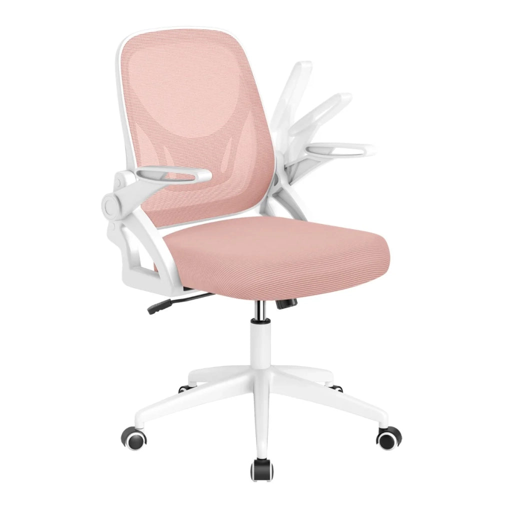 Sedia da ufficio ergonomica girevole 63 x 63 x 92-100 cm con supporto lombare braccioli pieghevoli stile moderno rosa PP 20_0011097