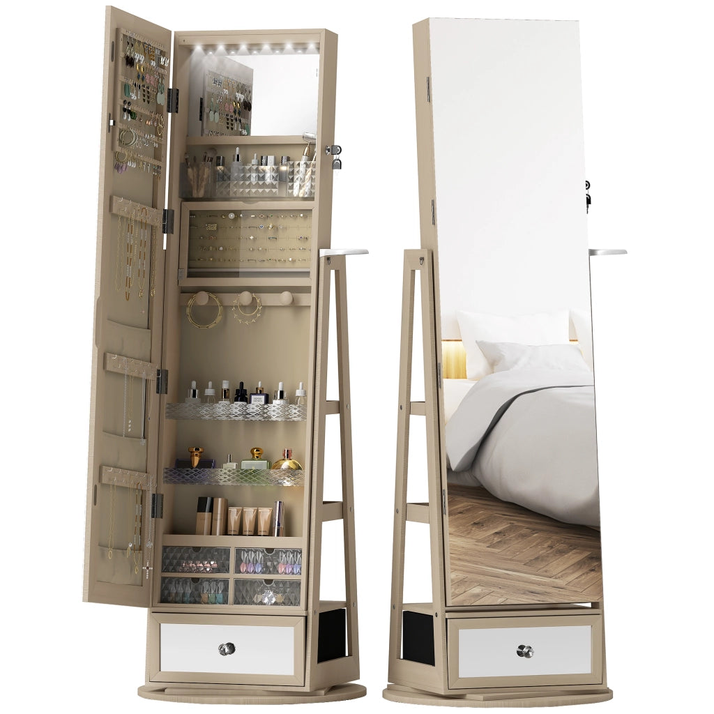 Armadio Gioielli con Specchio LED e Ante Scorrevoli ¨C Zephmum ¨C 80x40x180cm
