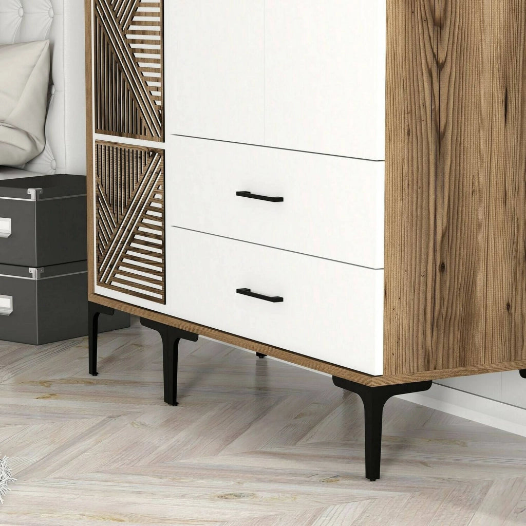 Guardaroba 3 ante Awty, Mobile camera da letto, Cabina armadio portabiti, Armadio appendiabiti, 120x48h201 cm, Noce e Bianco