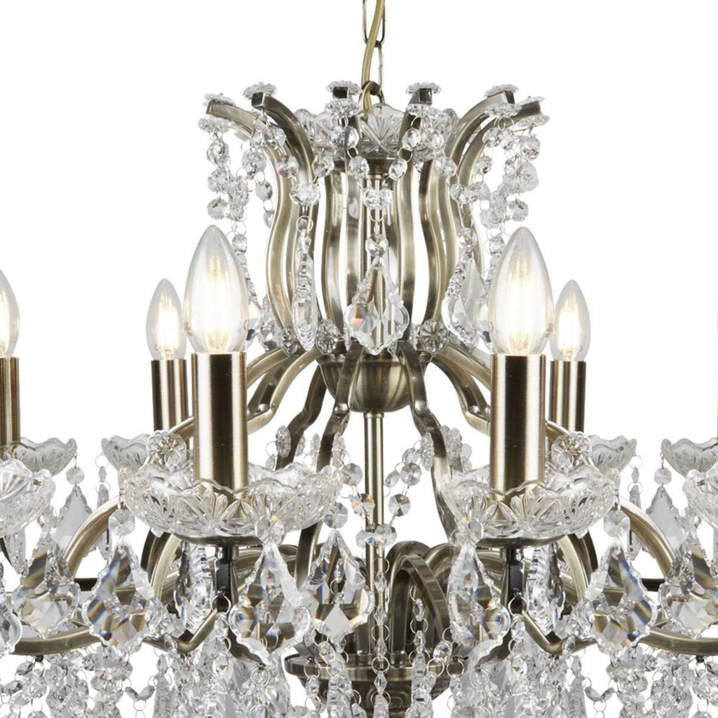 Lampadario Paris 12Lt - Metallo ottone anticato e cristallo trasparente