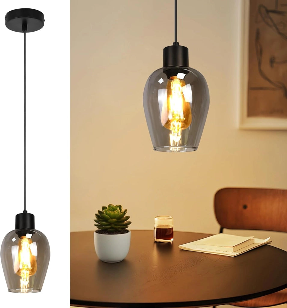 ZMH Lampada a Sospensione 1 Luce Vintage Vetro Fum¨¦ E27 per Sala da Pranzo Cucina Hotel Senza Lampadina