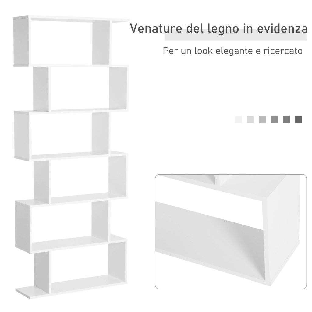EasyComfort Scaffale Alto con 6 Ripiani, Libreria Scaffalatura in Legno Design Moderno, Bianco 80 × 23 × 192cm
