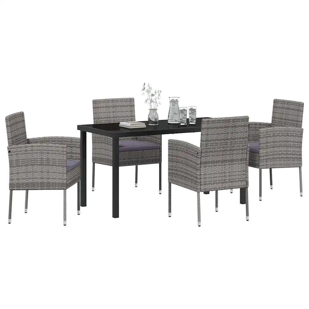 Set da Pranzo per Giardino con cuscino 5 pcs Grigio polyrattan 3380059