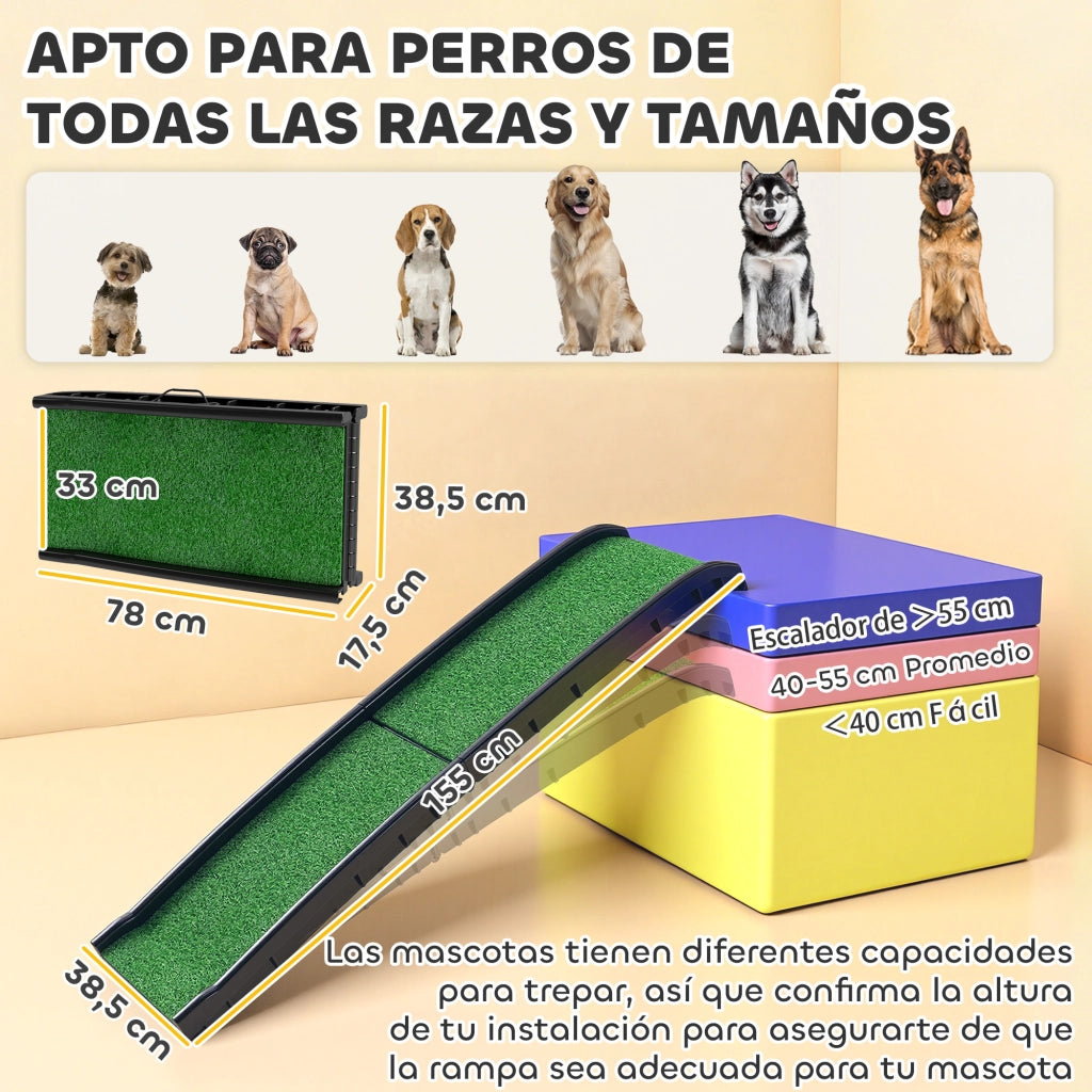Rampa Pieghevole per Cani ¨C Xylo ¨C 155 cm con Erba Artificiale Verde
