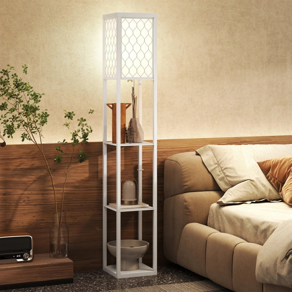 Lampada da Terra 2 in 1 con 3 Ripiani ¨C zephmum ¨C 26x26x160 cm, Bianco