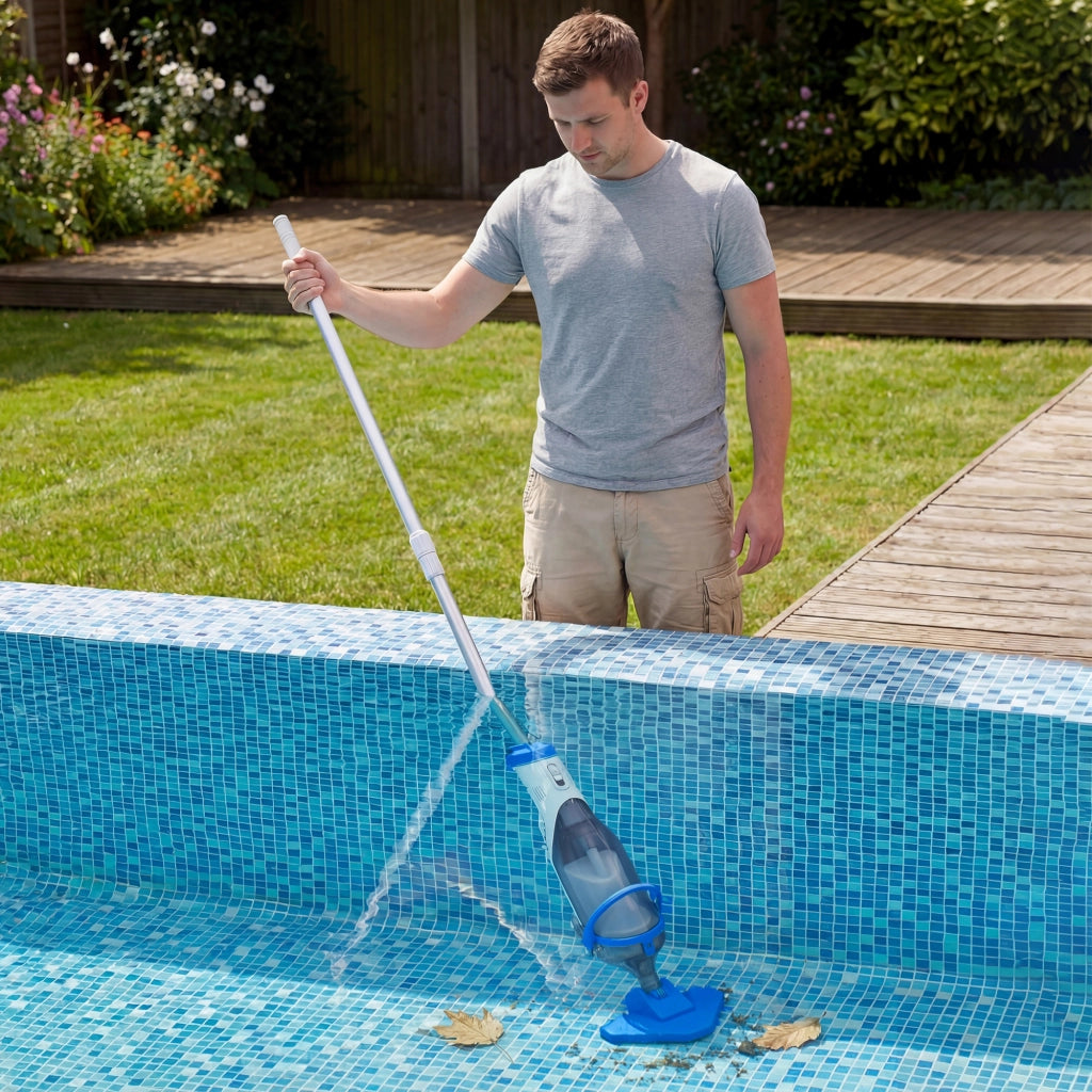 Pulitore Piscina Manuale con Cepillo e Asta Regolabile 63-150 cm ¨C zephmum ¨C Blu
