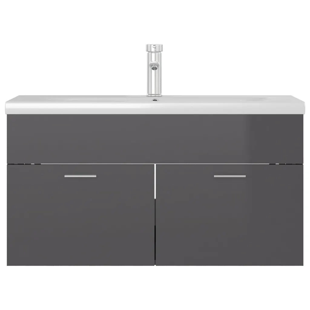 Mobile con Lavabo | Armadio Lavabo Integrato Grigio Lucido in Legno Multistrato