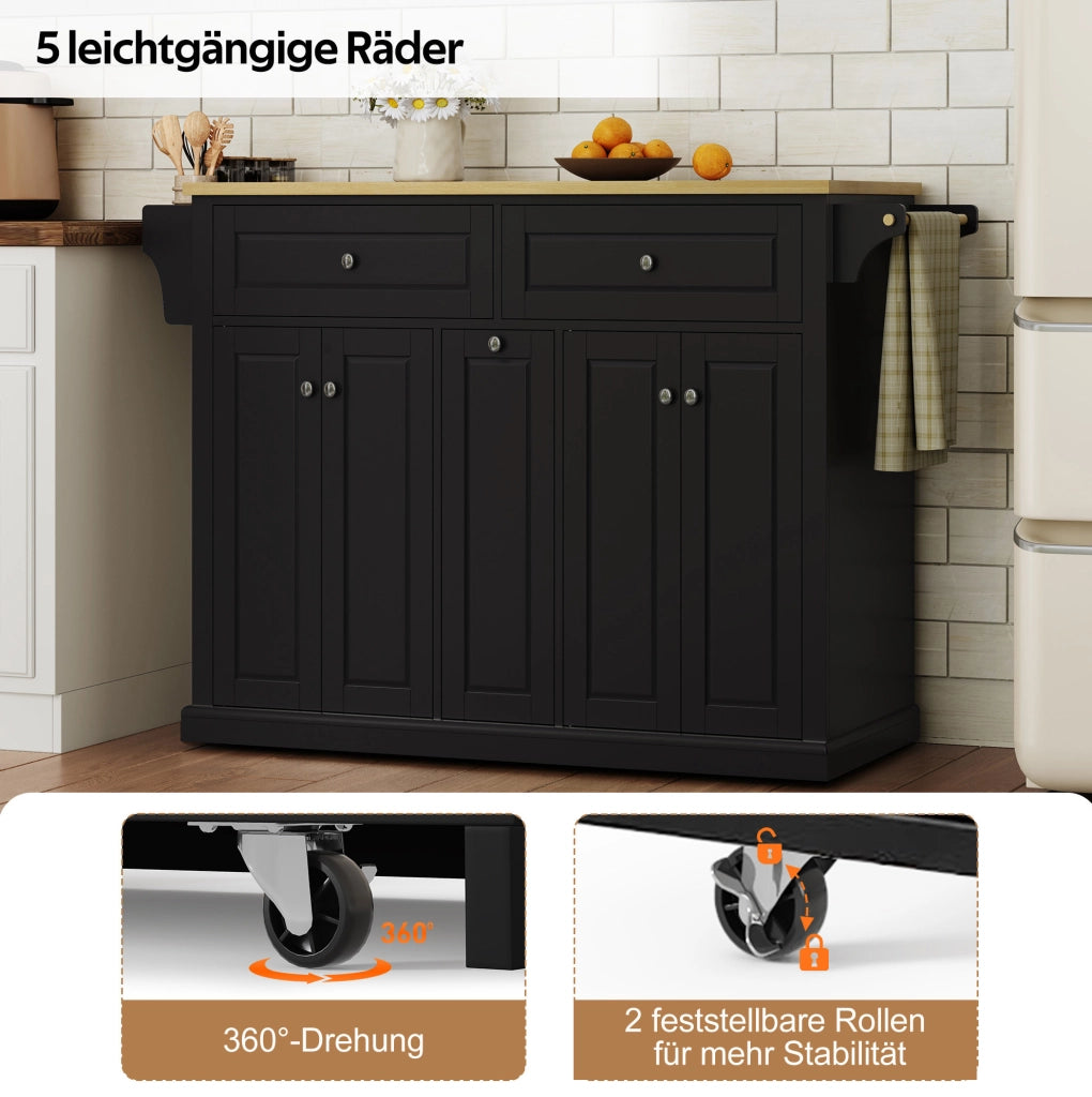 Isola cucina mobile MDF con piano ribaltabile, naturale e nero