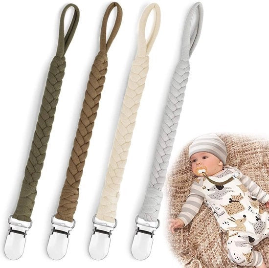 Cintura per pacchia, cintura per bambini, set di 4 clips per cinturino, tovagliolo a forma di triangolo, tessuto di cotone, colore marrone