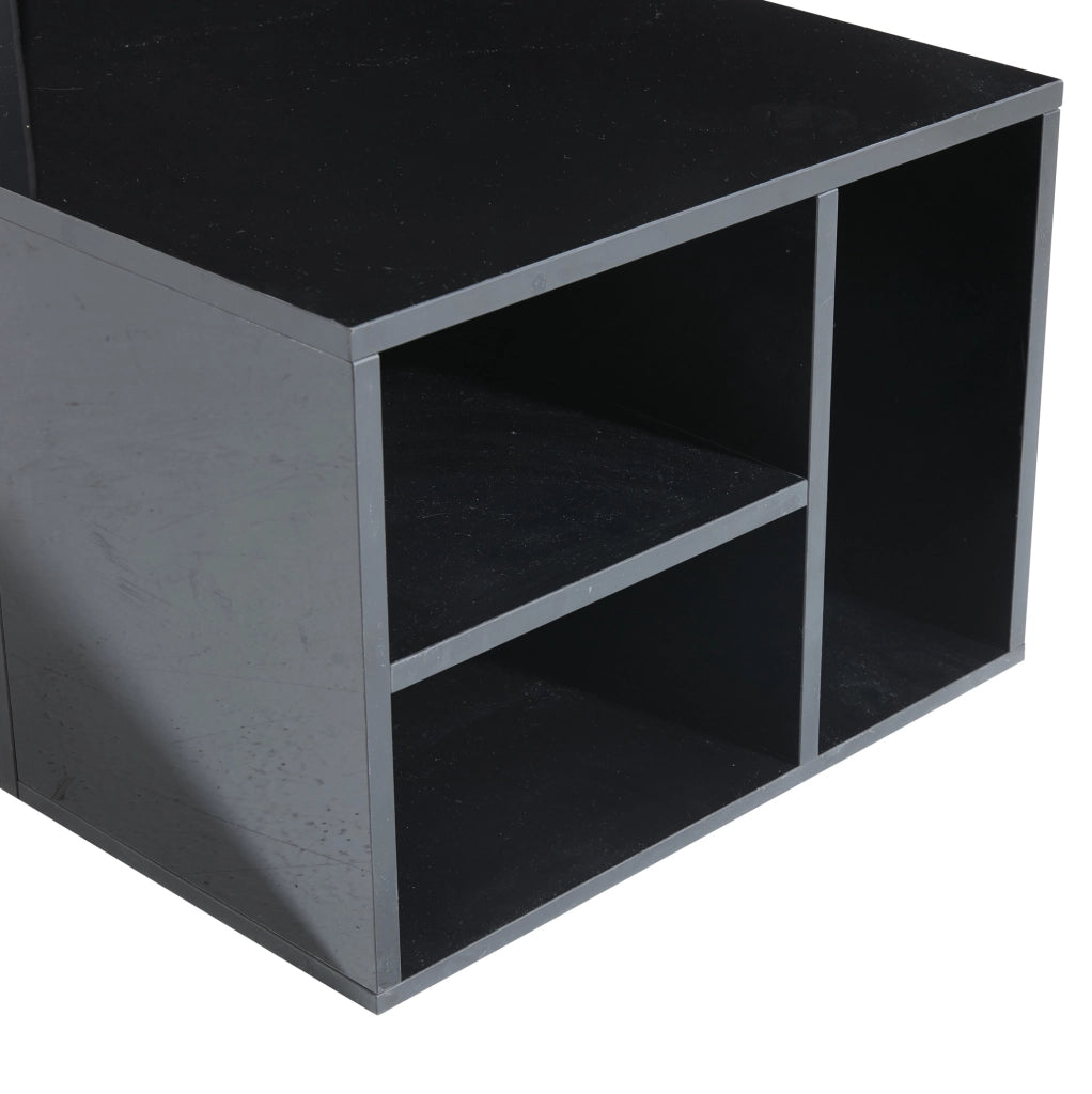 Tavolino da salotto 100x50x35 cm con LED; doppio cassetto; pannello truciolare nero
