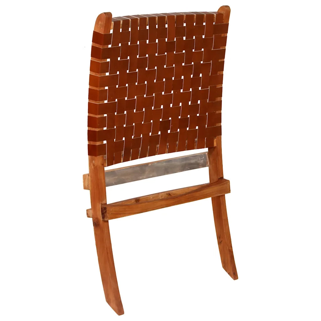 Sedia Pieghevole a Strisce Incrociate Marrone in Vera Pelle CFW8736578