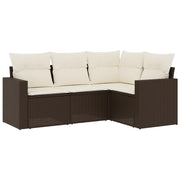 Set Divano da Giardino 4 pz | Set Salotto da Giardino con Cuscini Marrone in Polyrattan