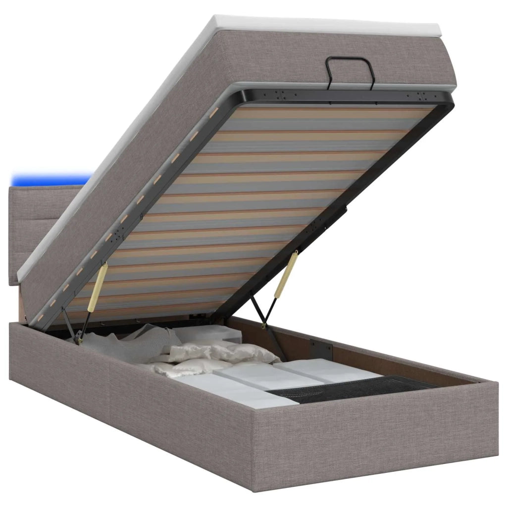 Letto Ottomano con Materasso e LED Tortora 80 x 200 cm Tessuto 3456784