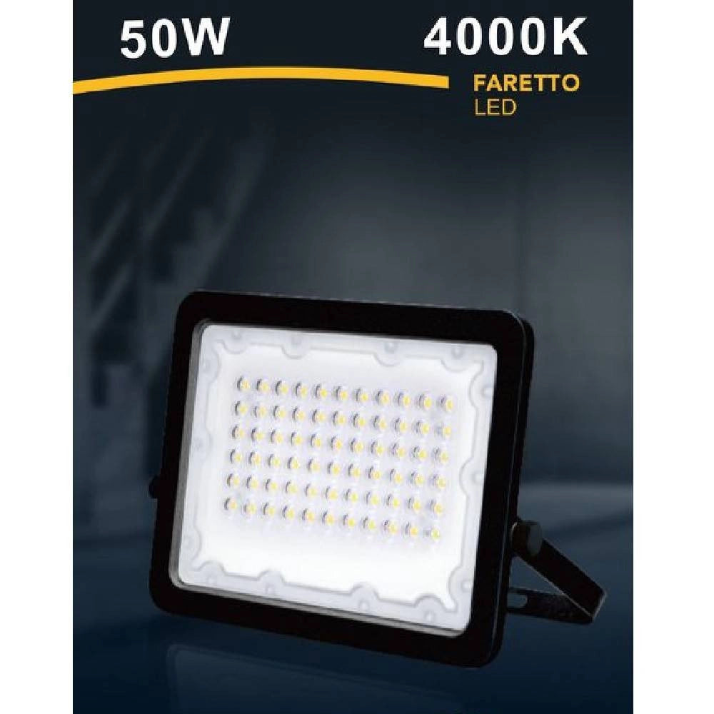 Trade Shop - Faro Led 50 W Faretto Ultra Slim Nero Esterno Luce Naturale Calda Fredda Fs50w-n - -bianco Naturale      -