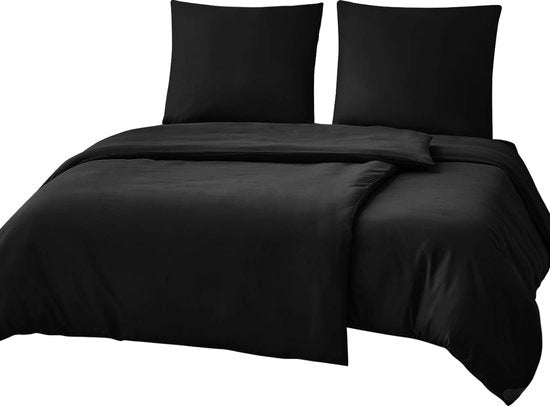 Set di coperte, 135 x 200 cm, 4 pezzi, nero, coperta di letto 135 x 200 cm, insieme di 2 cuscini, set di coperte di letto 135 x 200 cm, di microfibra con chiusura a zip, morbido e stirato a secco