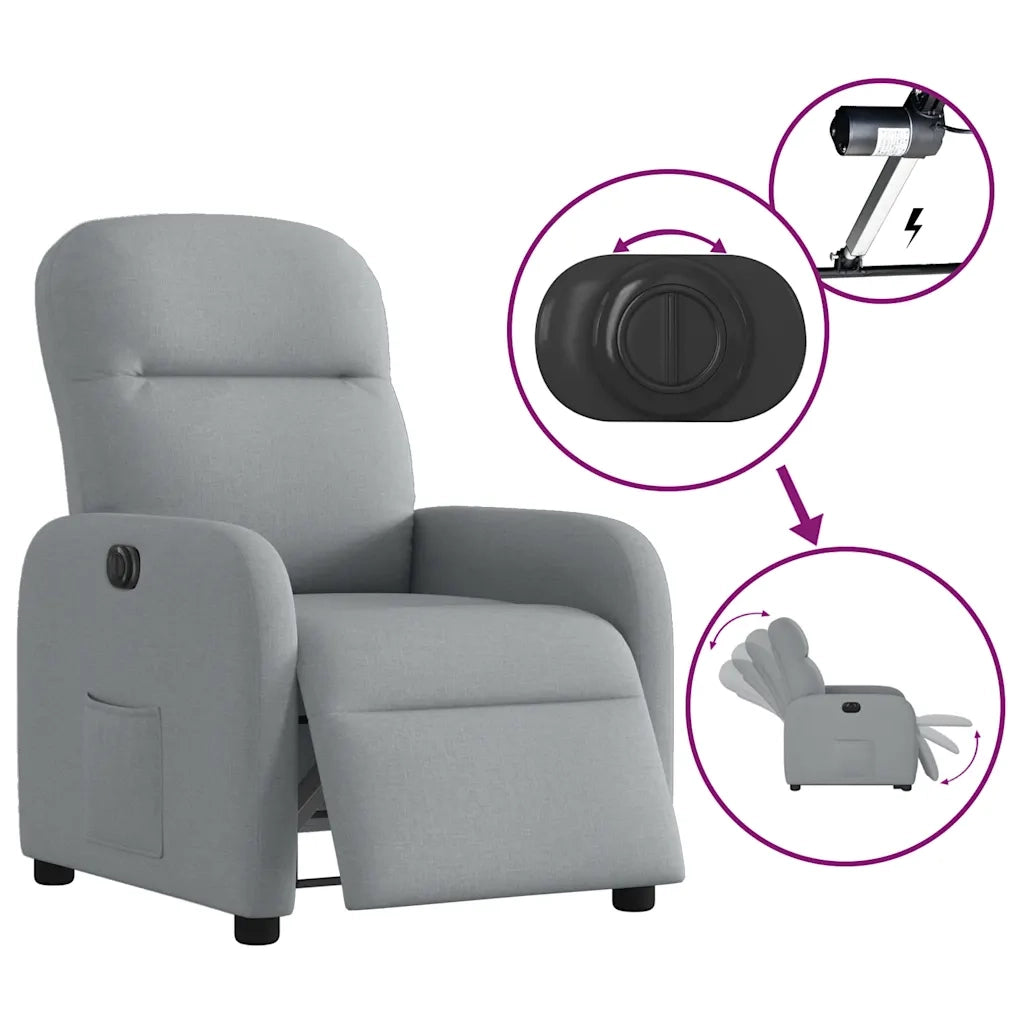 vidaXL Poltrona Elettrica Reclinabile Grigio Chiaro in Tessuto