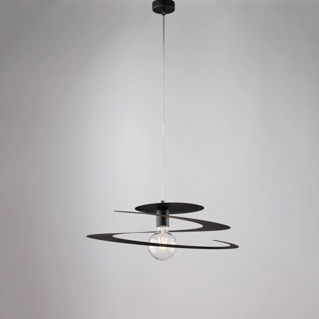 Sospensione Moderna 1 Luce Spring Ferro Laccato Nero Taglio Laser