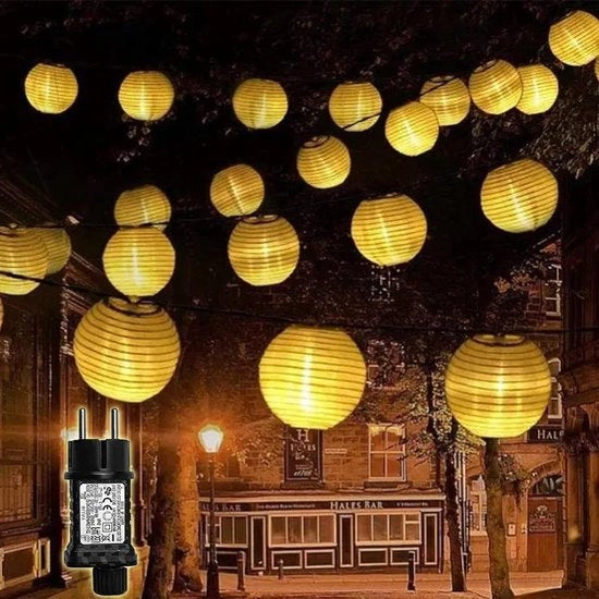 Sostegno luminoso esterno - Lampioni resistenti all'acqua alimentati da corrente 6 m 30 lampioni a LED con funzione di timer e memoria, catena di luci 8 modalità, lampione decorativo per esterno.