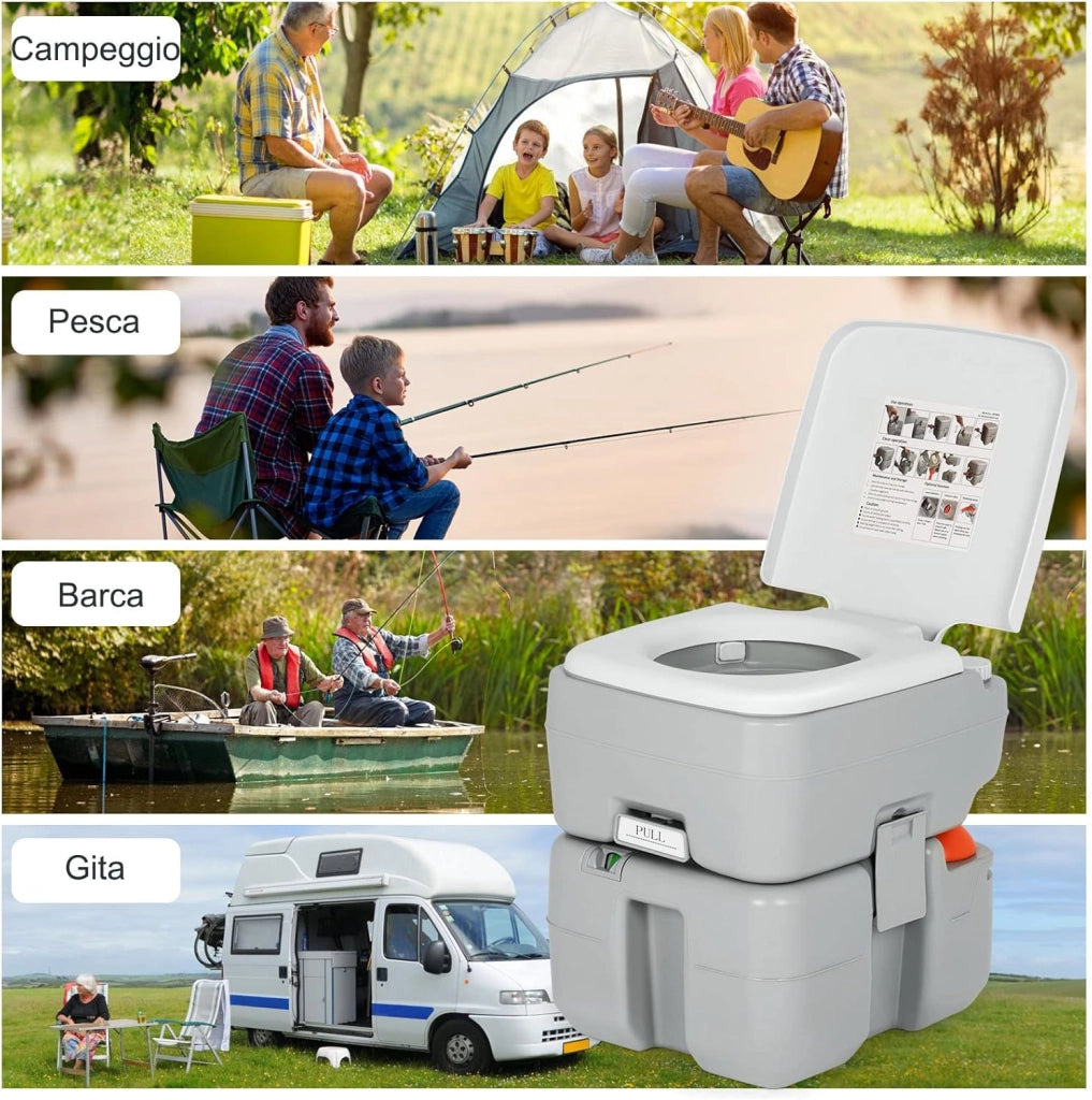 20L Toilette Portatile con Serbatoio Rimovibile e Indicatore del Livello dell'Acqua, WC Chimico Comodo per Campeggio, Water Portatile per Adulti e Anziani, Supporto Carico 200kg