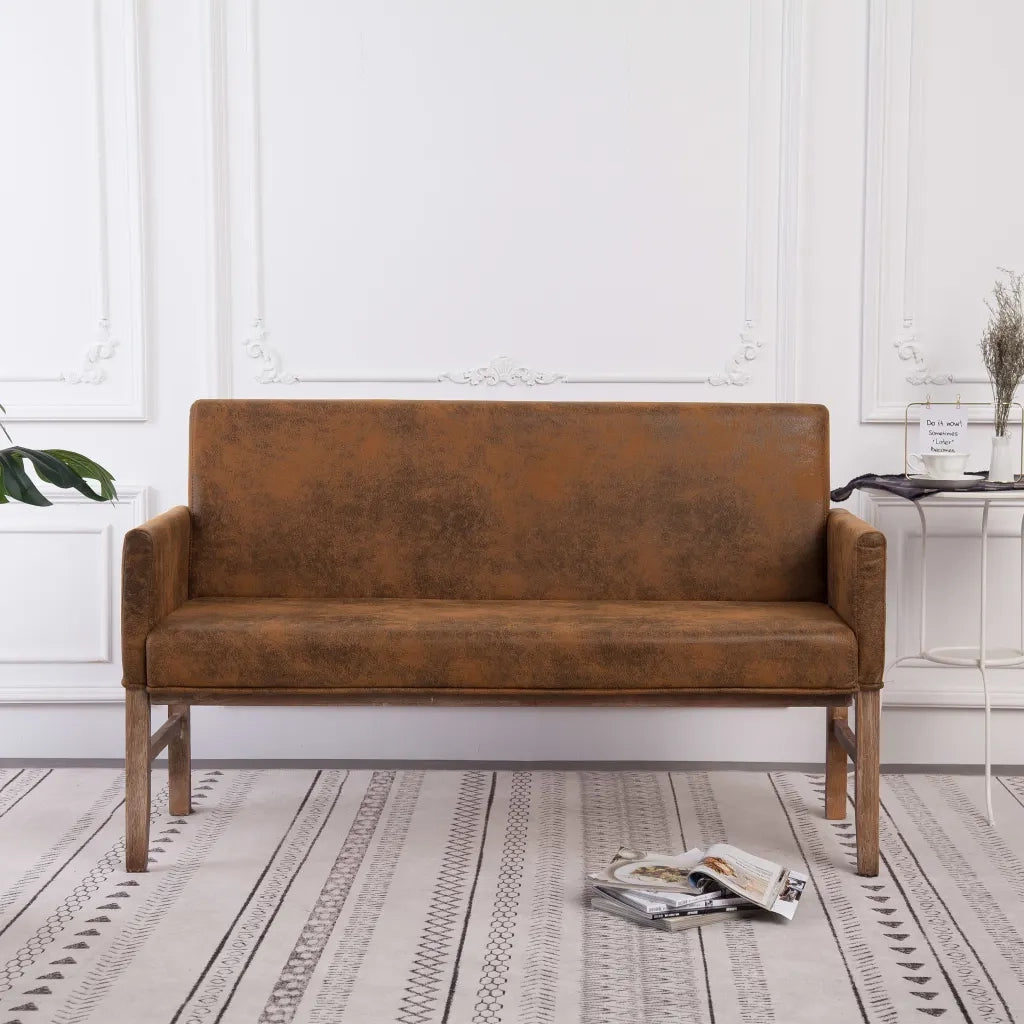 Panca con Braccioli 140 cm Marrone in Similpelle Scamosciata cod mxl 50673