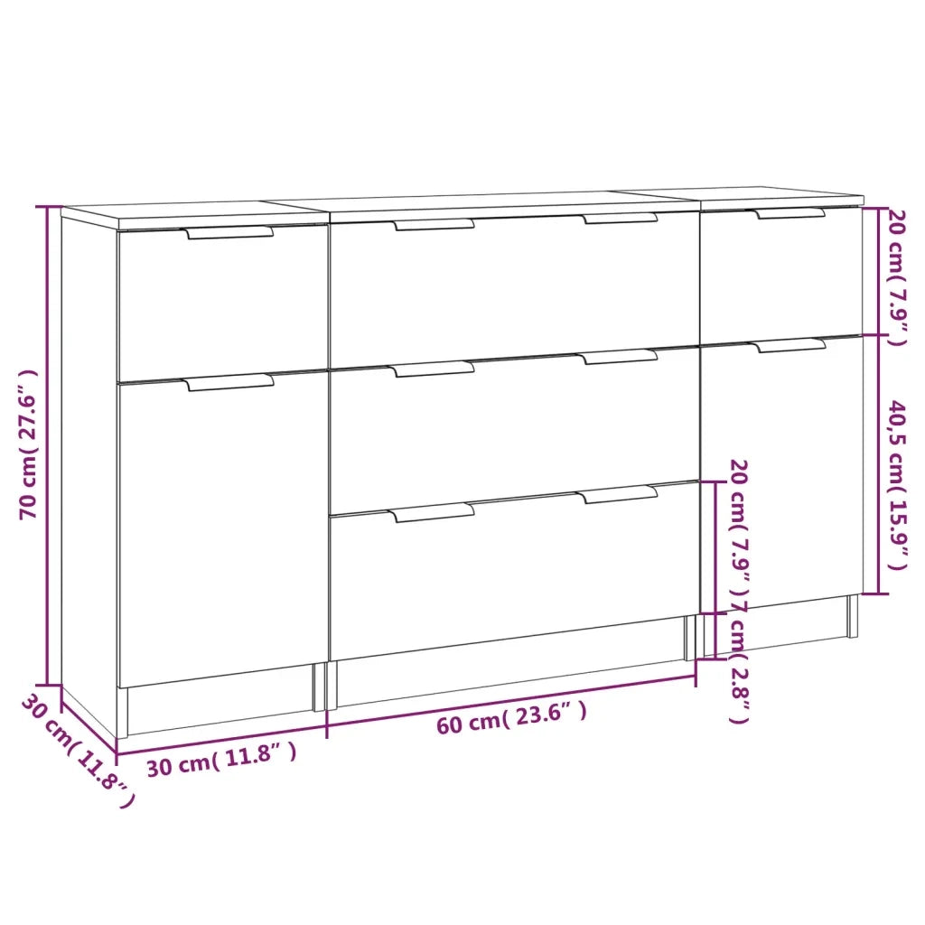 Set di Credenze 3 pz Grigio Sonoma in Legno Multistrato 3115826