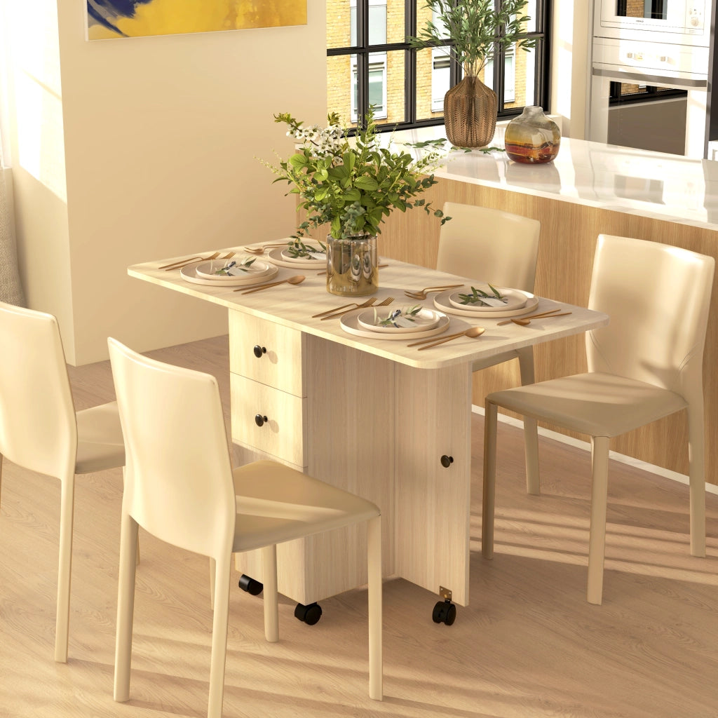 Tavolo Pieghevole con Cassetti e Armadietto ¨C Zephmum ¨C Legno 120x60x76.5 cm