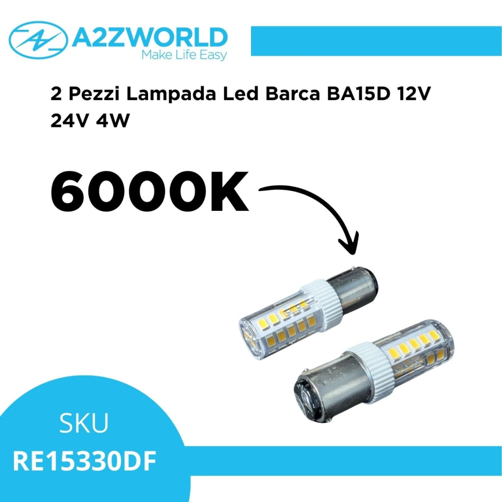 2 Pezzi Lampada Led Barca BA15D Bianco Freddo 6000K 12V 24V 4W