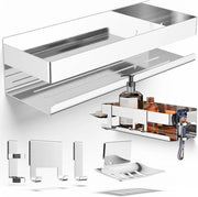 Set di doccia 5 in 1 in acciaio inox lucido senza fori - inclusa sospensione rasatura, sospensione doccia, contenitore sapone e ganci - organizzatore XXL per la stanza da bagno