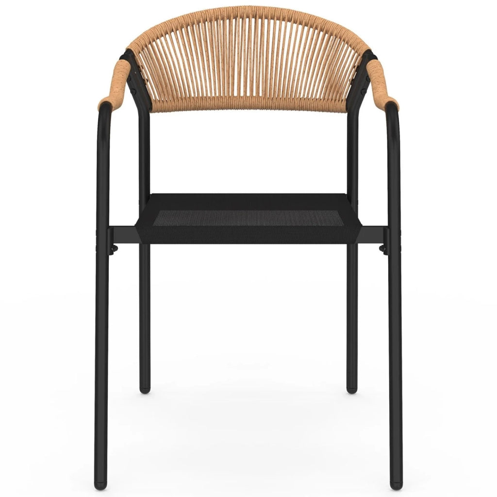 IDMarket - Set di 6 sedie da giardino MADEIRA in metallo, corda e textilene nero e rattan chiaro
