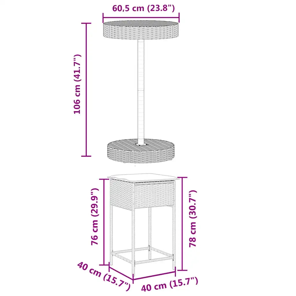 Set Bar da Giardino 3 pz | Set Salotto da Giardino con Cuscini in Polyrattan Nero