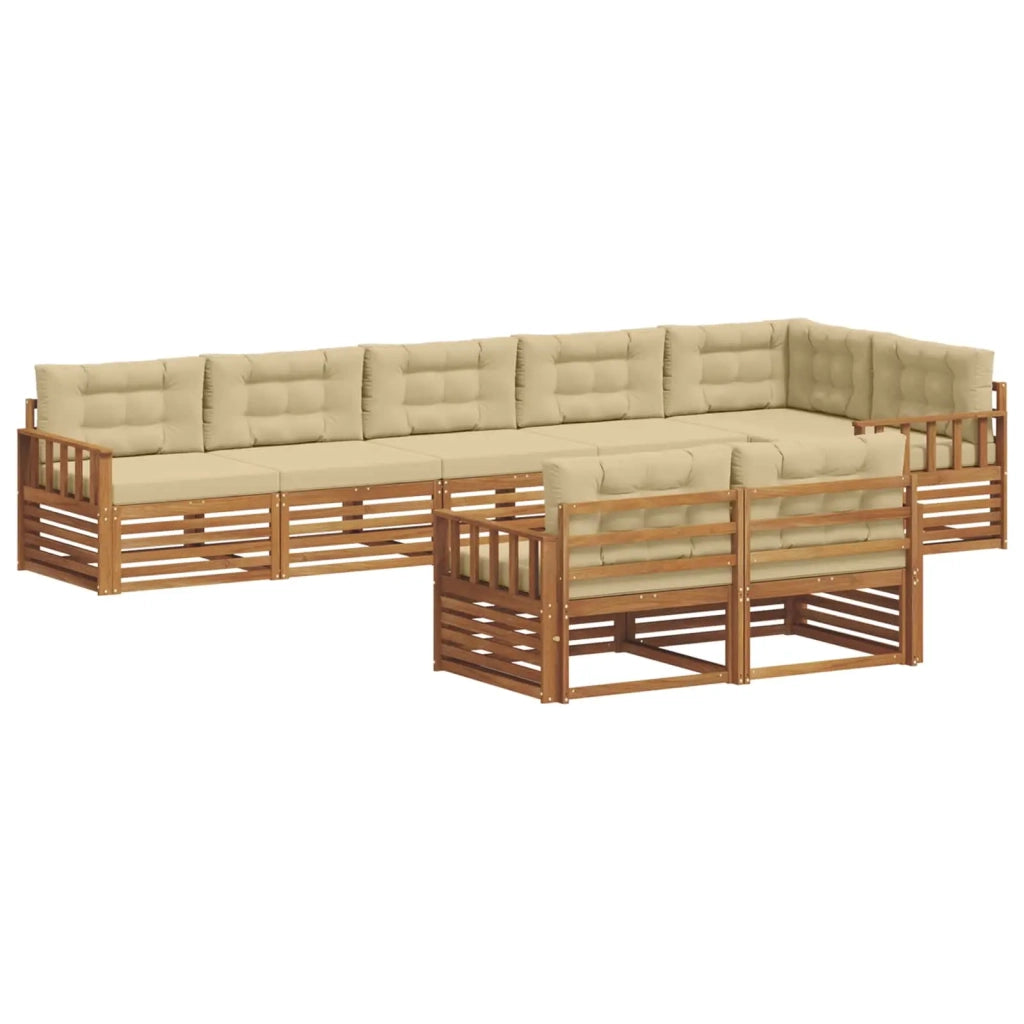 Set di divani da esterno con cuscino 8 pcs Naturale e Beige