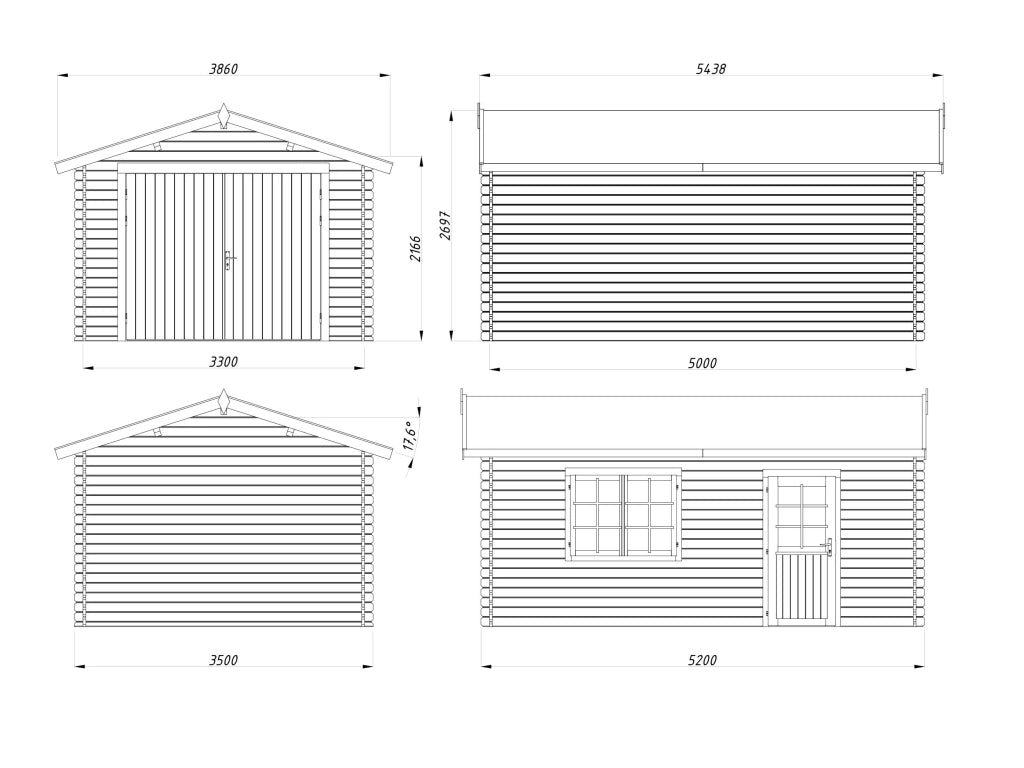 Garage in legno non trattato Tony 350X520