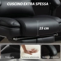 Sedia da Ufficio in Pelle PU con Poggiapiedi, Poggiatesta Regolabile e Supporto Lombare, Nero