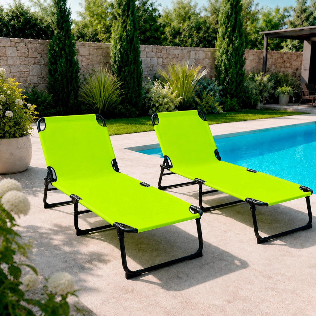 Lettino Mare Pieghevole Prendisole Schienale Regolabile Reclinabile Struttura In Metallo Nero Sedia Relax Per Spiaggia Campeggio Piscina Giardino 187 x 53 x 24 Cm Verde Fluo