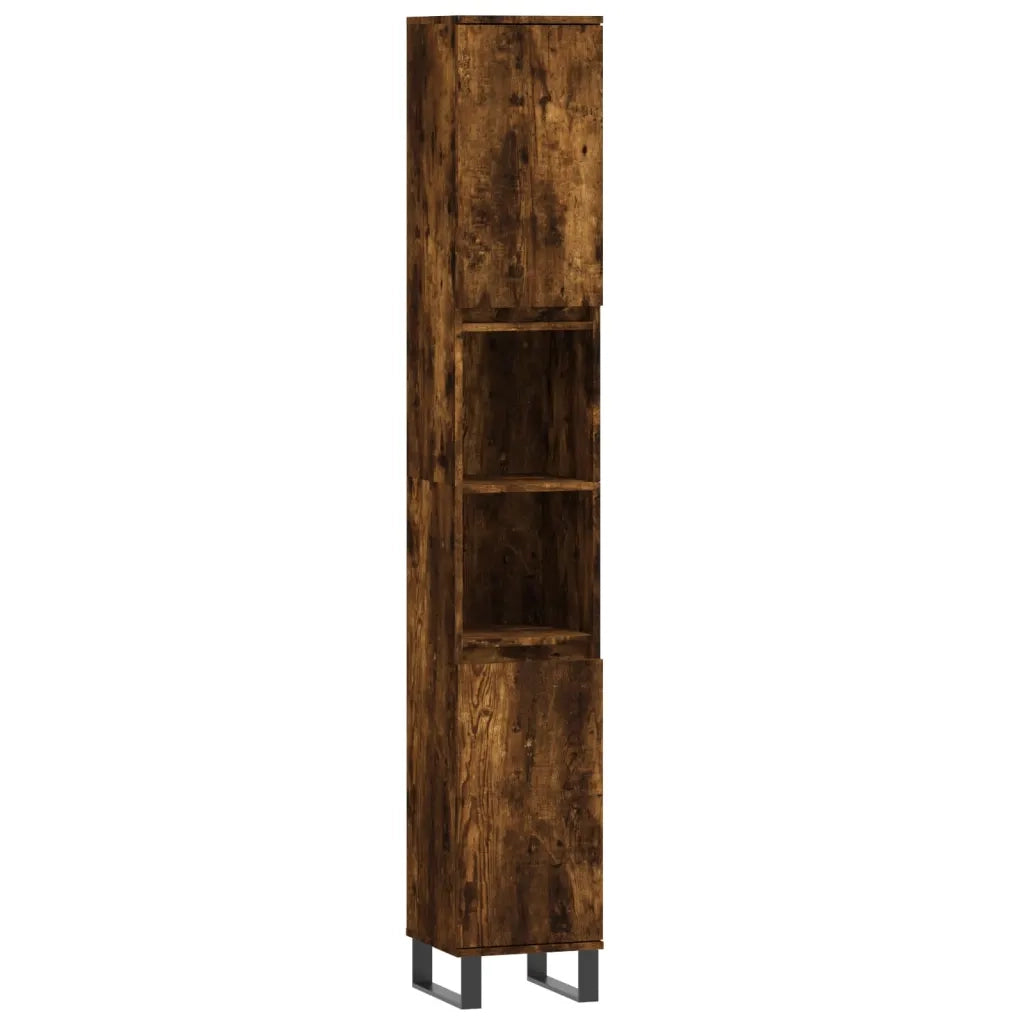 Armadietto Bagno Rovere Fumo 30x30x190 cm in Legno Multistrato 831545