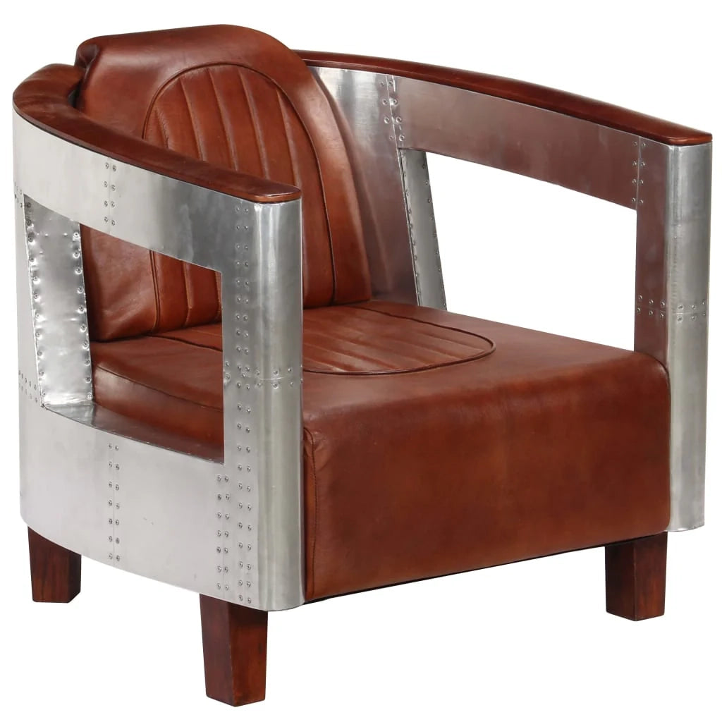 Poltrona poltrona lounge di design divano club da soggiorno in vera pelle marrone stile aviatore 1102180/3